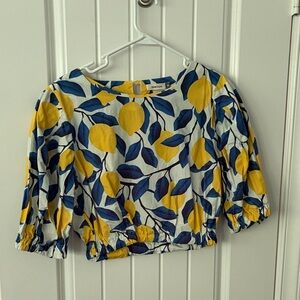 Maude Blue and Yellow Leaf Print Blouse